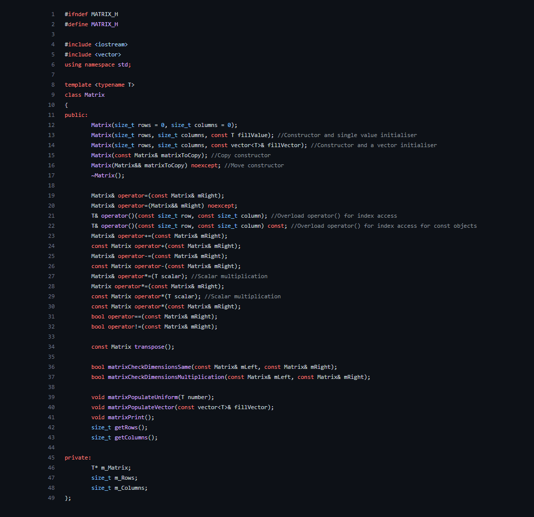 Matrix Class and Container for C++ project screenshot